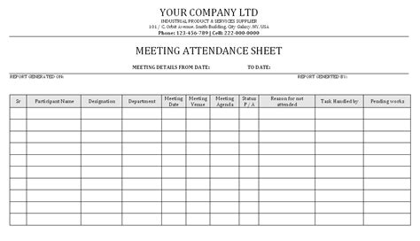 Meeting Attendance Sheet Format Samples Excel Word Document Download