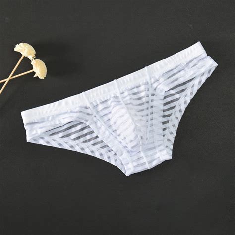 Uhuse Men Striped Mesh Underwear Ultra Thin Low Waist Sexy Breathable Boxer Briefs Walmart