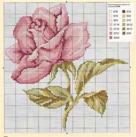 A Cross Stitch Pattern With A Pink Rose