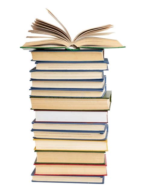 Stack Of Various Books On Top An Open Book Items Are Isolated On