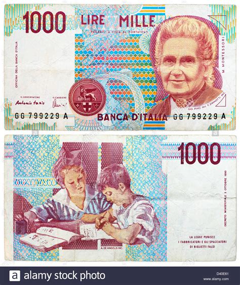 Inzwischen gibt es viele weiterentwicklungen solcher eingebetteten sicherheitsfäden mit. 1000 Lire Banknote, Maria Montessori, Lehrer und Schüler, Italien, 1990 Stockfoto, Bild ...