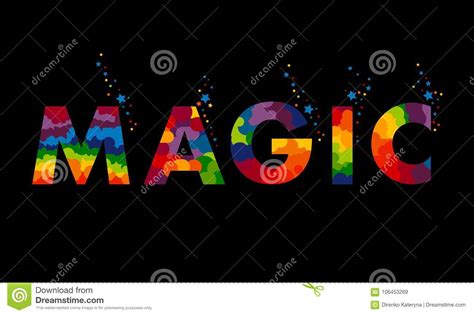 Hand Written Word Magic With A Texture Of Colored Tinsel On A Black