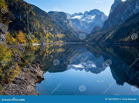Peaceful Autumn Alps Mountain Lake Gosauseen Or Vorderer Gosausee Lake