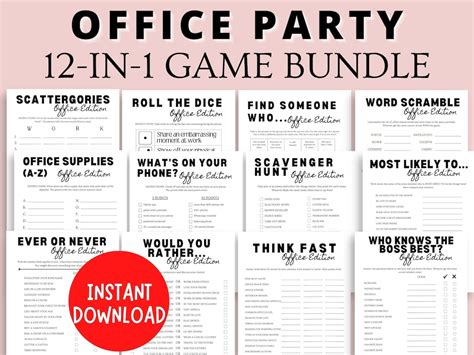 Office Party Games Bundle Printable Games For Work Team Building Office