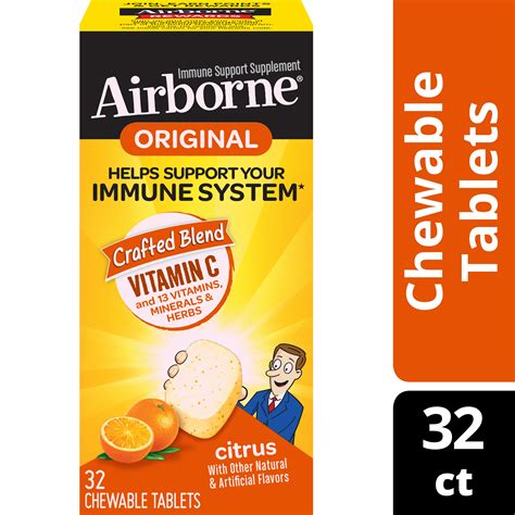 Airborne Citrus Chewable Tablets 32 Count 1000mg Of Vitamin C