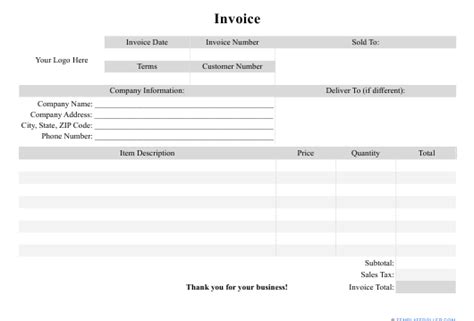 Blank Invoice Template Landscape Download Printable Pdf Templateroller