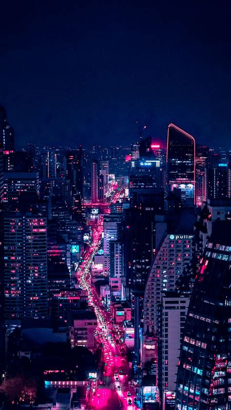 Download Wallpaper 938x1668 Night City City Lights Aerial View