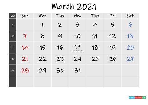 Printable March 2021 Calendar Word Template K21m255 Free