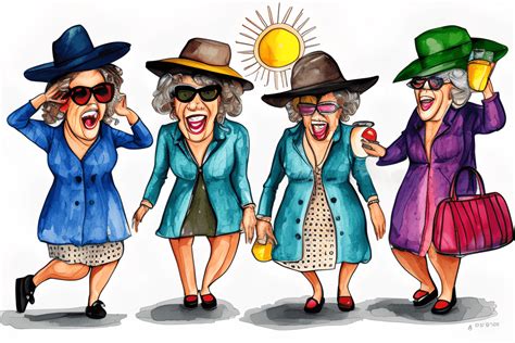 Cute Old Ladies In Colourful Sunglasses And Jeans · Creative Fabrica