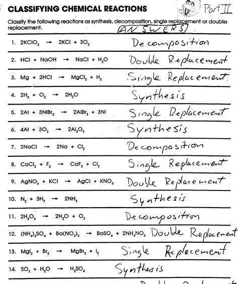 chemistry balancing equations worksheet answers