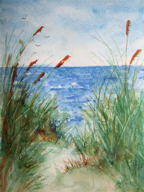 The Beach Print Of Original Watercolor Seascape Painting