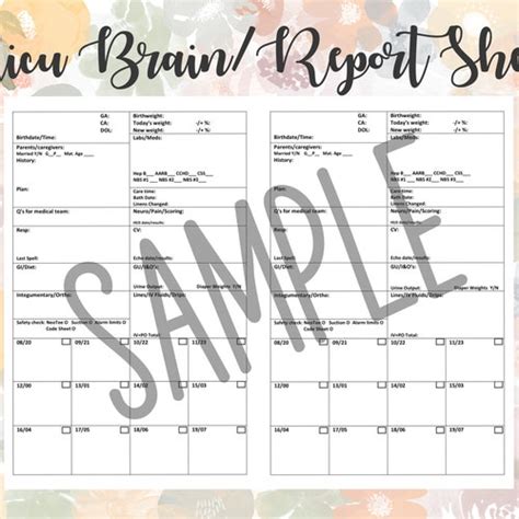 Nicu Nurse Report Sheet Intermediate Care Etsy Canada