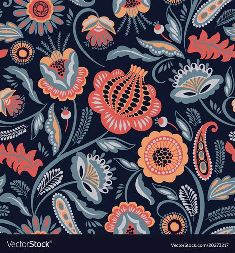 Folk Floral Seamless Pattern Modern Abstract Vector Image