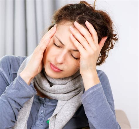 Woman With Headache Stock Image Image Of Hands Heat 27697851