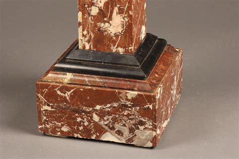 French Marble Pedestal In Brown Marble With Black Accents