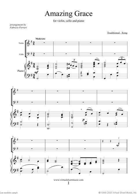 Perfect for church or recital. Amazing Grace sheet music for violin, cello and piano PDF