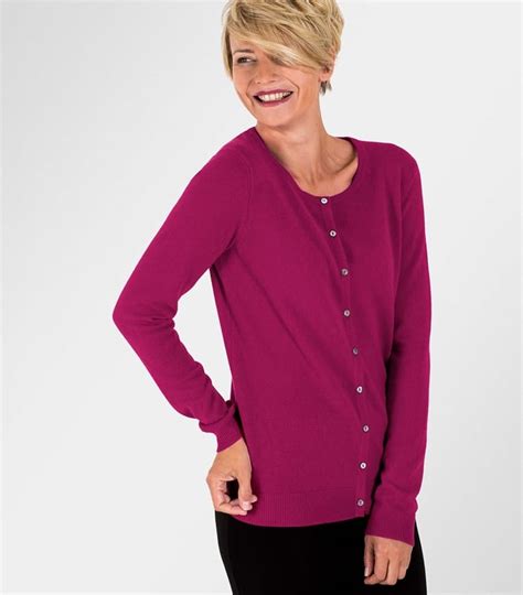 Hot Pink Womens Pure Cashmere Crew Neck Cardigan Woolovers Au