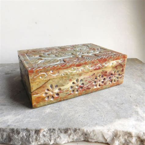 Vintage Carved Soapstone Trinket Box Jewelry Box Asian Etsy