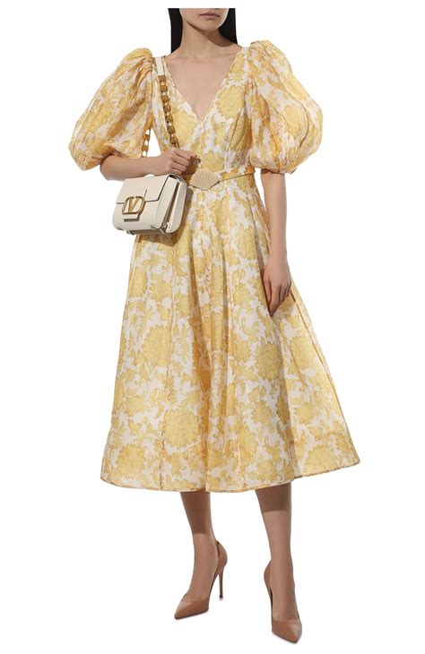 Женское желтое платье изо льна и шелка Zimmermann — купить за 142000