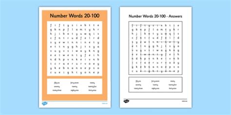 Number Words 20 To 100 Word Search Number Words Number