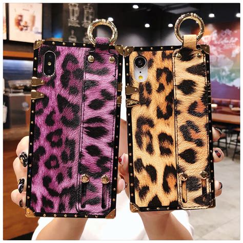 Luxury Fashion Leopard Wristband Square Case For Iphone Xs Max Iphone X