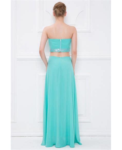 Mint Green Stylish Strapless Chiffon Long Prom Dress With Beading
