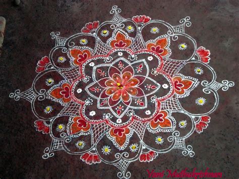 Neer pulli kolangal very simple pongal kolam: Daring Red