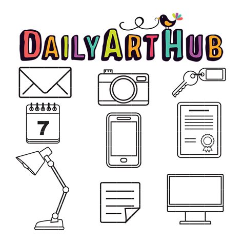 Office Stuff Outline Clip Art Set Daily Art Hub Graphics