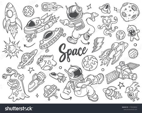 Hand Drawn Set Space Doodles Vector Stock Vector Royalty Free