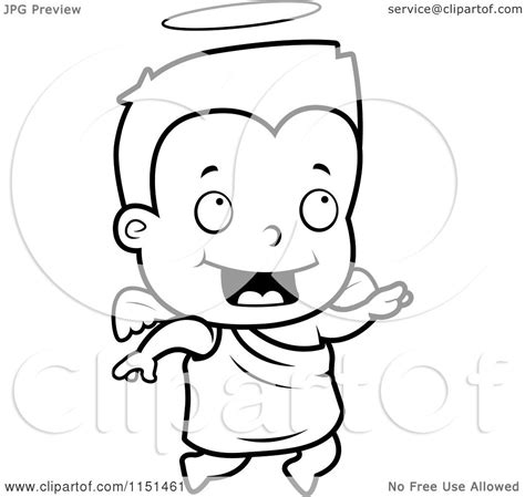 Cartoon Clipart Of A Black And White Angel Toddler Boy