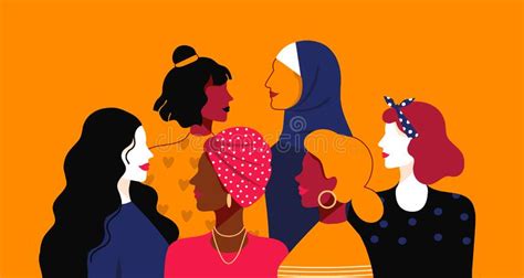 Women Empowerment Cartoon People Of Different Nationalities And