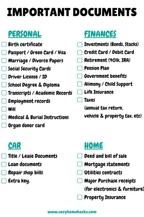 Essential Documents Checklist Get Organized At Home
