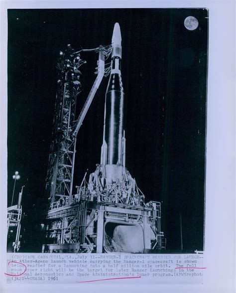 1961 Atlas Agena Launch Vehicle Ranger 1 Spacecraft Nasa Press Photo Ebay