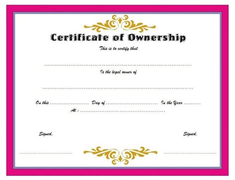 Ownership Certificate Templates Editable 10 Official Designs Fresh