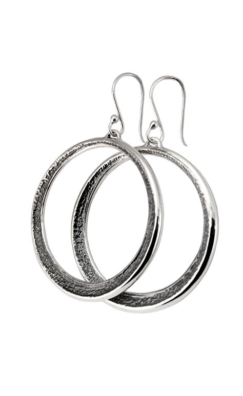 Sterling Silver Dangle Hoop Earrings 15 Inch Hammered Hoops Oxidized