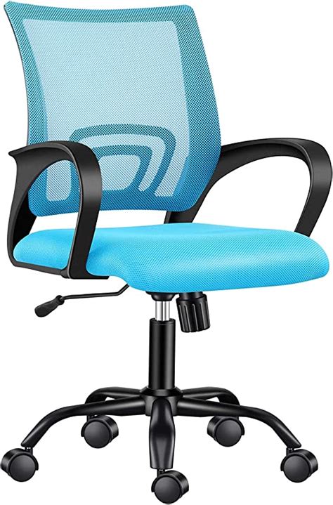 Luxmod Mid Back Mesh Office Chair With Armrest Teal Adjustable Swivel