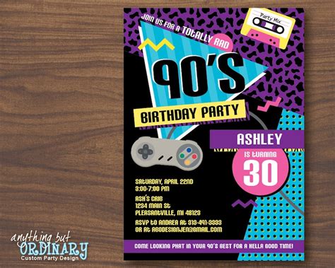 90s Birthday Party Invitation 1990s Flashback Party Invites Etsy