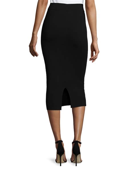milly synthetic fitted midi pencil skirt in black lyst