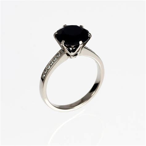 10mm Black Spinel Ring Engagement Ring Spinel Black Engagement