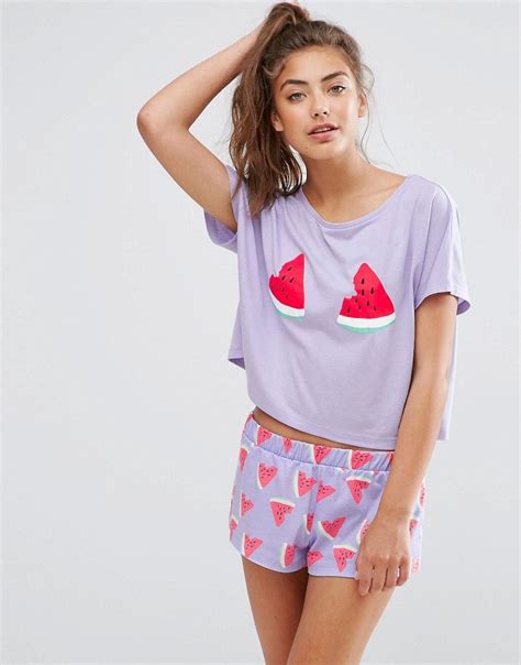 Image 1 Of Asos Watermelon Print Tee And Short Pajama Set Cute Pajama