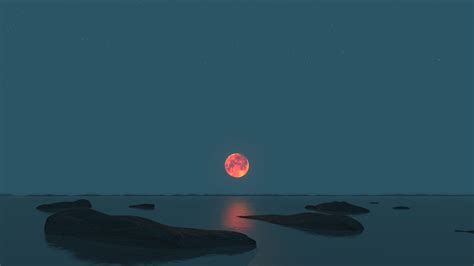 Find the best aesthetic wallpapers on wallpapertag. photography, Moonlight, Moon, Rock, Sea, Horizon ...