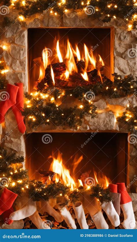 A Cozy Fireplace With Stockings Illuminated By The Soft Glow Of