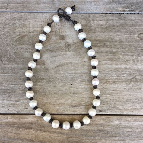 Freshwater Pearls Choker Necklace Freshwater Pearls And Leather