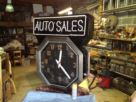 Double Sided Neon Auto Sales Clock Obnoxious Antiques