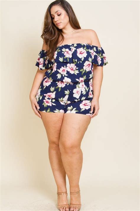 Plus Size Romper Featuring Ruffled Off The Shoulder Detailing Loose And Comfy Fit And Mini
