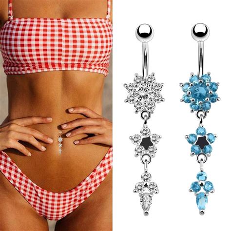 Sexy Dangled Navel Piercing Ombligo 27 Colors Flower Belly Button Rings