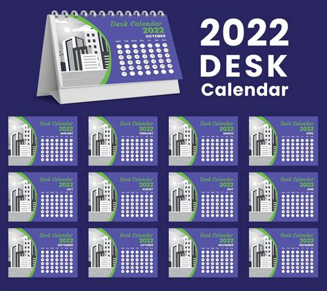Set Desk Calendar 2022 Template Designset Of 12 Months 3044553 Vector