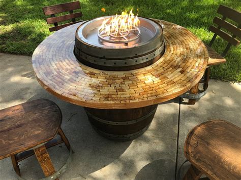 Wine Barrel Patio Table Fire Pit With Chairs Etsy