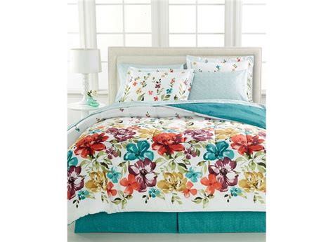 Chic home iris elegant reversible turquoise & white contrast luxury comforter bed in a bag set 7 piece. Bright Floral Flowers Girls Turquoise CAL King Comforter ...