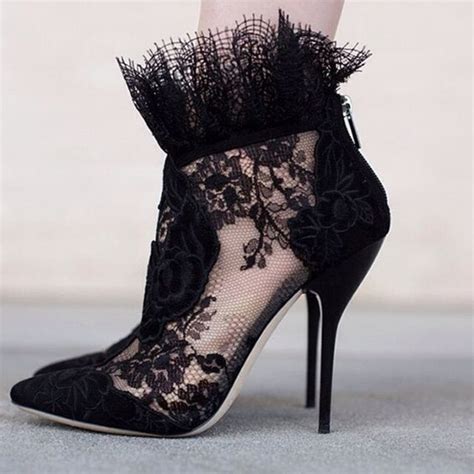 Buy Sexy Black Embellished Floral Lace Women Ankle